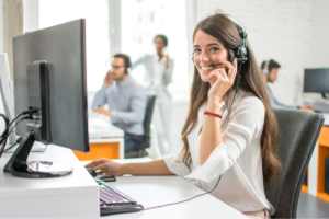 Woman taking a call in a Call Center
