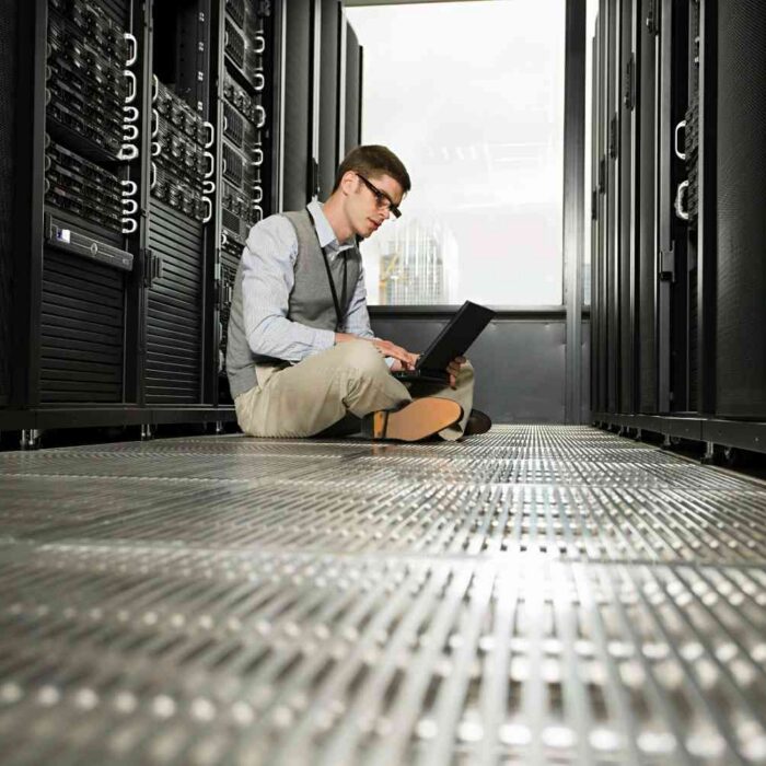 Network infrastructure audit by technician in New Jersey data center